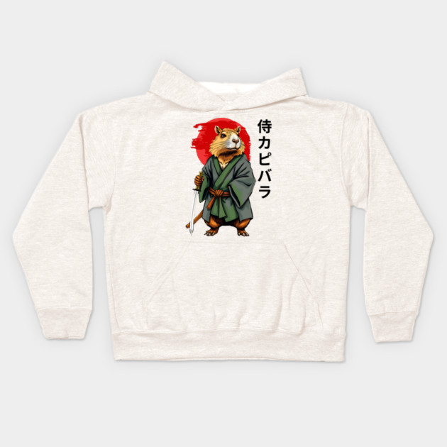 Samurai Capybara Ronin, Vintage Japanese Warrior Zen Animal Gift Kids Hoodie by Pixel Threads 