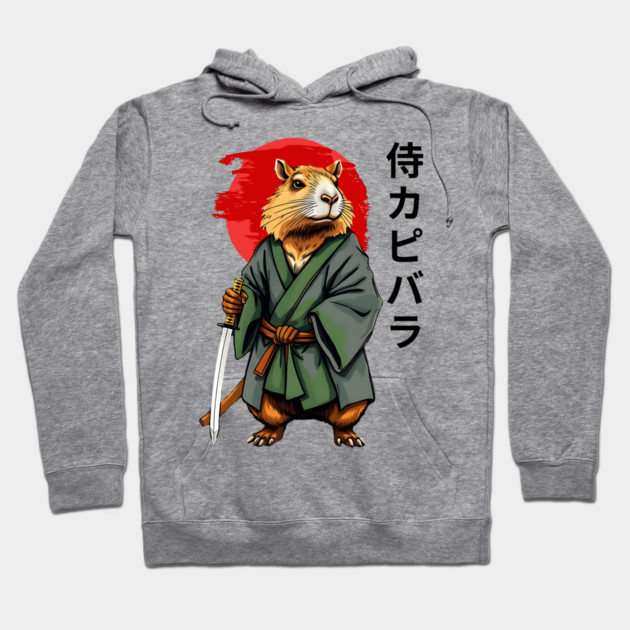 Samurai Capybara Ronin, Vintage Japanese Warrior Zen Animal Gift Hoodie by Pixel Threads 