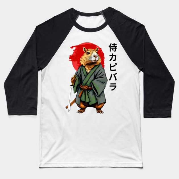 Samurai Capybara Ronin, Vintage Japanese Warrior Zen Animal Gift Baseball T-Shirt by Pixel Threads 