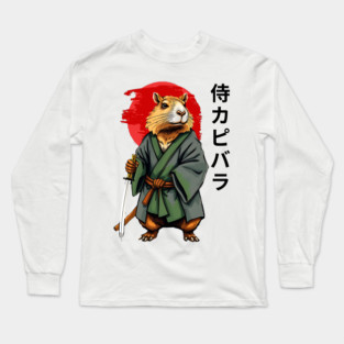 Samurai Capybara Ronin, Vintage Japanese Warrior Zen Animal Gift Long Sleeve T-Shirt