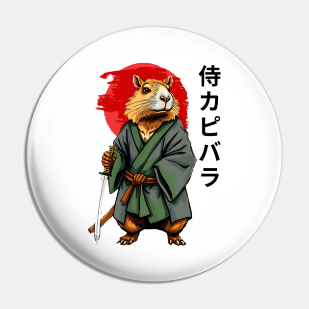 Samurai Capybara Ronin, Vintage Japanese Warrior Zen Animal Gift Pin by Pixel Threads 