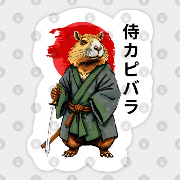 Samurai Capybara Ronin, Vintage Japanese Warrior Zen Animal Gift Sticker by Pixel Threads 