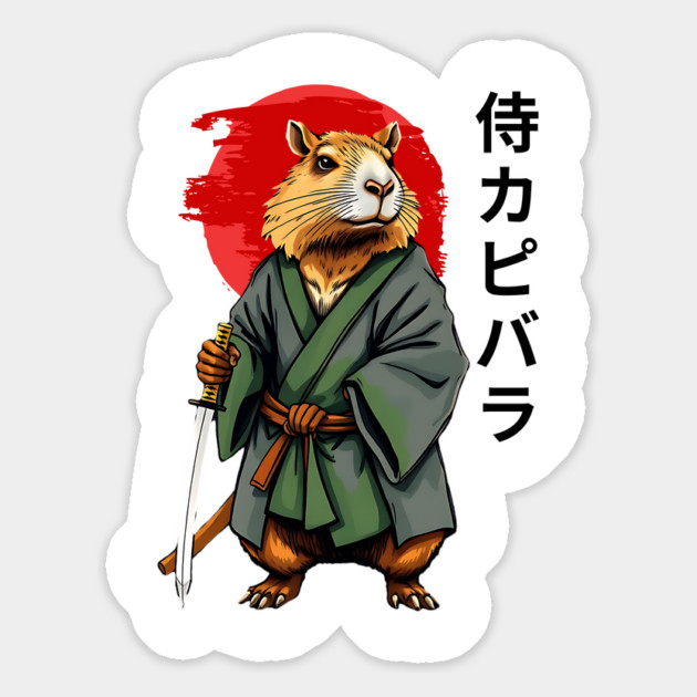 Samurai Capybara Ronin, Vintage Japanese Warrior Zen Animal Gift Magnet by Pixel Threads 