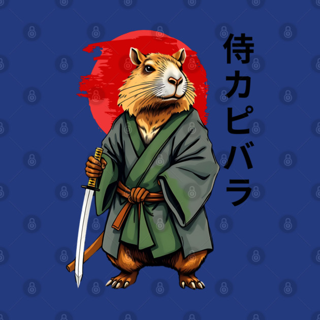 Samurai Capybara Ronin, Vintage Japanese Warrior Zen Animal Gift by Pixel Threads 