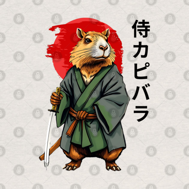 Samurai Capybara Ronin, Vintage Japanese Warrior Zen Animal Gift by Pixel Threads 