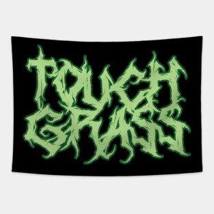 Touch Grass – Death Metal Meme Logo Design Tapestry