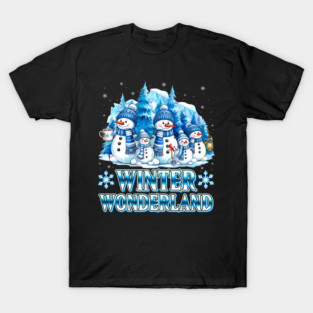 Winter Wonderland Snowman Family Snowflake Cozy Winter Scene T-Shirt
