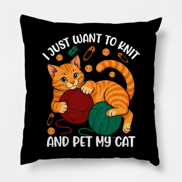 Cute Knitting and Cat Lover Pillow by Fontias