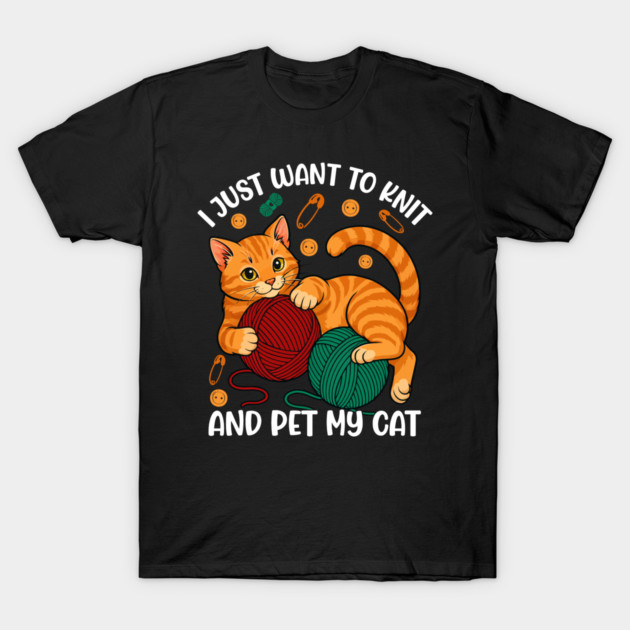 Cute Knitting and Cat Lover T-Shirt by Fontias