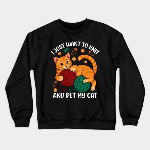 Cute Knitting and Cat Lover Crewneck Sweatshirt by Fontias