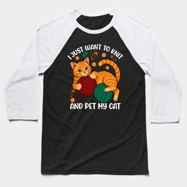 Cute Knitting and Cat Lover Baseball T-Shirt by Fontias