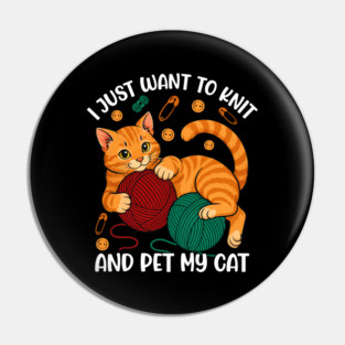 Cute Knitting and Cat Lover Pin