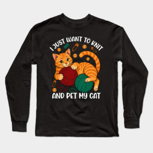 Cute Knitting and Cat Lover Long Sleeve T-Shirt