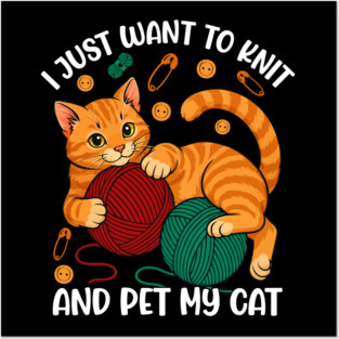 Cute Knitting and Cat Lover Posters and Art