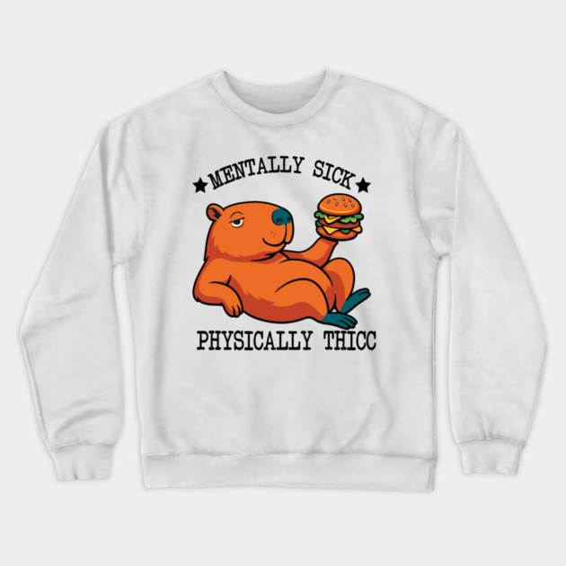 Funny Capybara Thicc Meme Crewneck Sweatshirt by Fontias