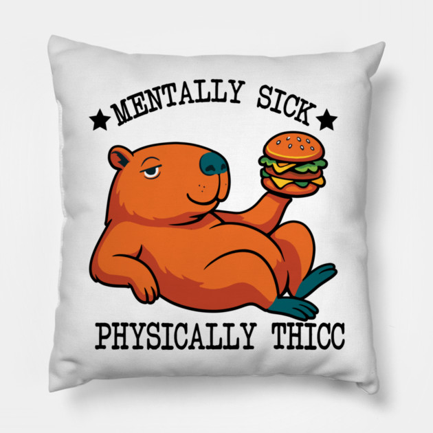 Funny Capybara Thicc Meme Pillow by Fontias