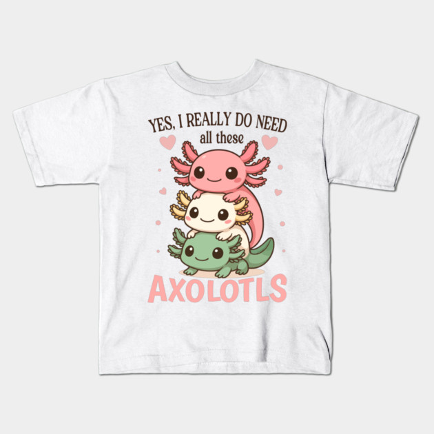 Cute Colorful Pet Lover Axolotl Kids T-Shirt by Fontias