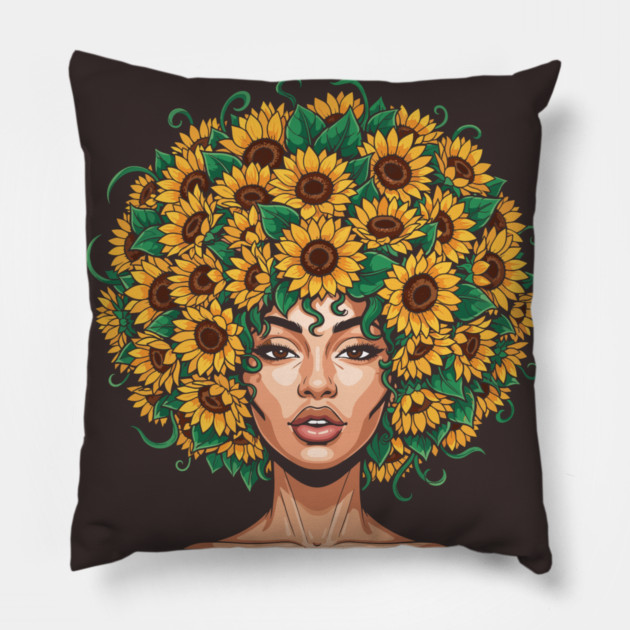 Sunflower Afro Queen Pillow by enrynz