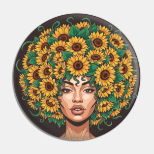 Sunflower Afro Queen Pin