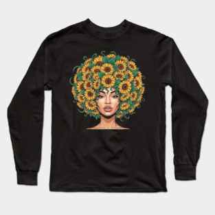 Sunflower Afro Queen Long Sleeve T-Shirt