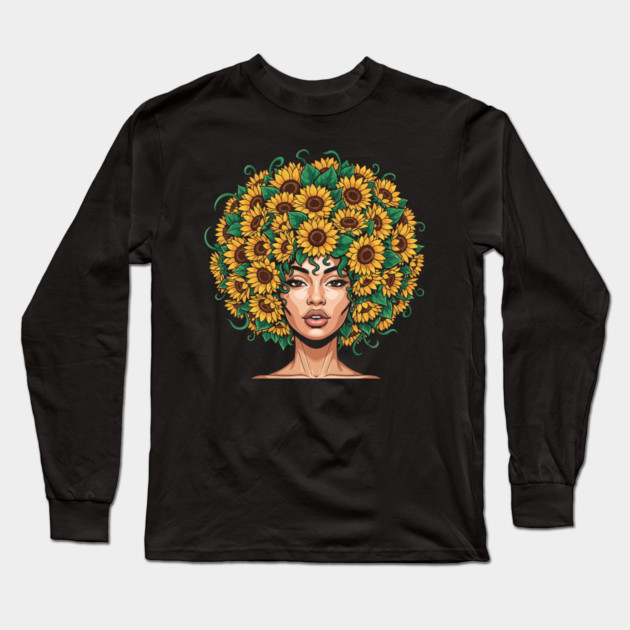 Sunflower Afro Queen Long Sleeve T-Shirt by enrynz
