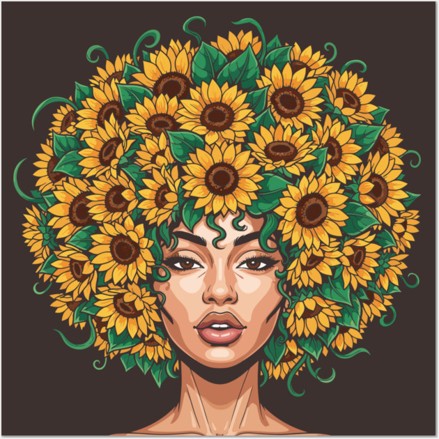 Sunflower Afro Queen Wall Art by enrynz