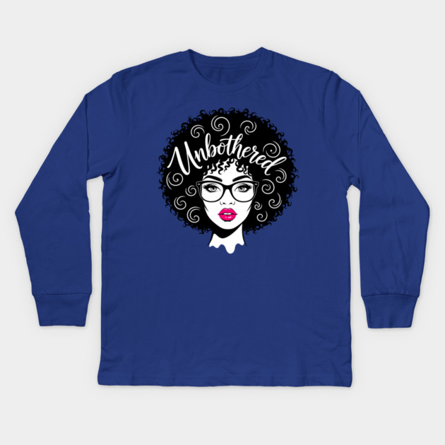 Unbothered Sassy Afro Queen Kids Long Sleeve T-Shirt by enrynz