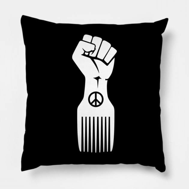 Iconic Black Power Fist with Peace & Afro Pick Pillow by enrynz