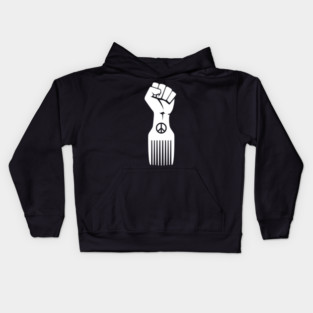Iconic Black Power Fist with Peace & Afro Pick Kids Hoodie