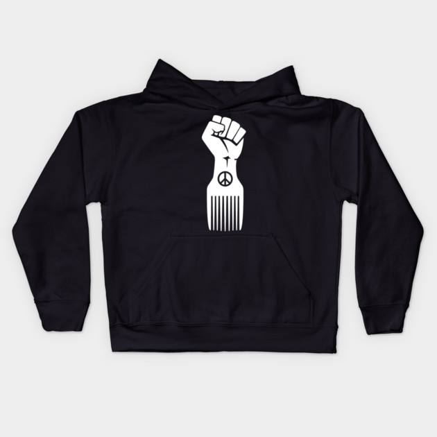 Iconic Black Power Fist with Peace & Afro Pick Kids Hoodie by enrynz