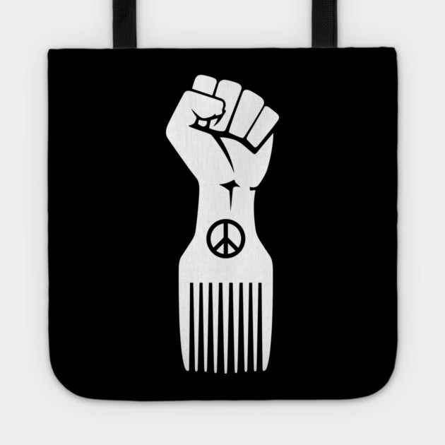 Iconic Black Power Fist with Peace & Afro Pick Tote by enrynz