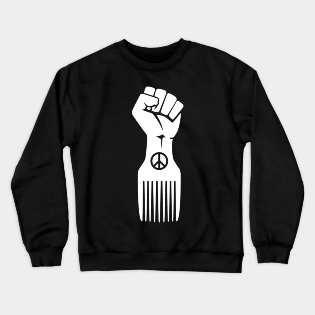 Iconic Black Power Fist with Peace & Afro Pick Crewneck Sweatshirt by enrynz