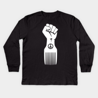 Iconic Black Power Fist with Peace & Afro Pick Kids Long Sleeve T-Shirt