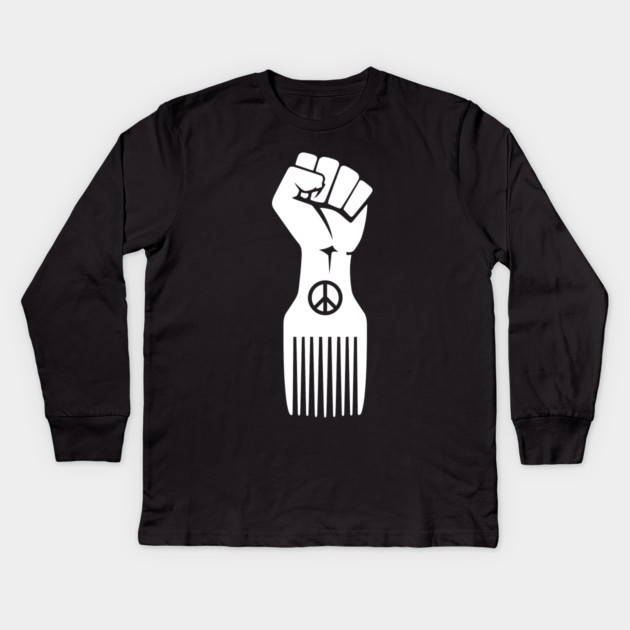 Iconic Black Power Fist with Peace & Afro Pick Kids Long Sleeve T-Shirt by enrynz