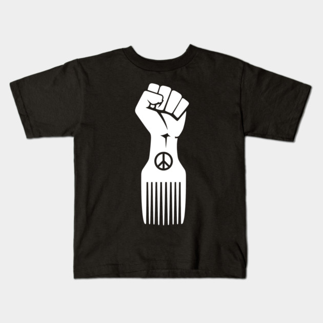 Iconic Black Power Fist with Peace & Afro Pick Kids T-Shirt by enrynz