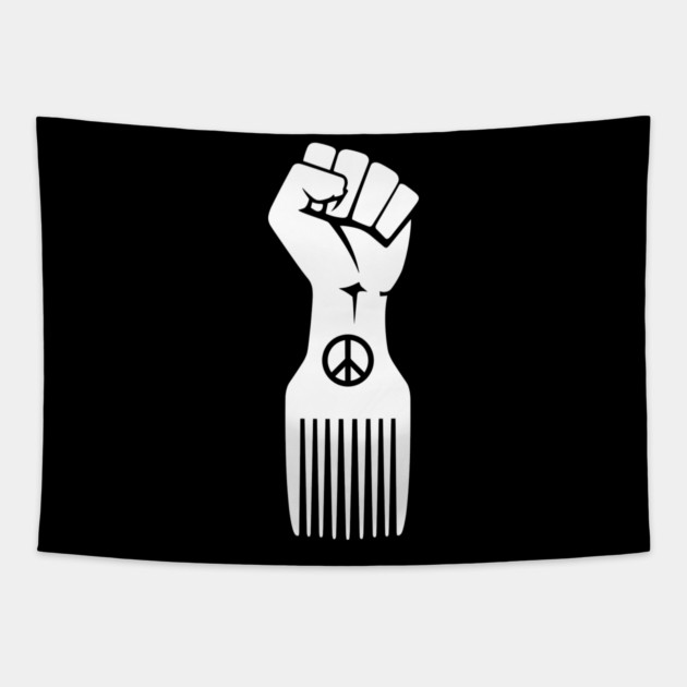 Iconic Black Power Fist with Peace & Afro Pick Tapestry by enrynz