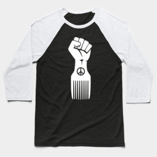 Iconic Black Power Fist with Peace & Afro Pick Baseball T-Shirt