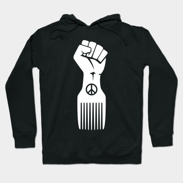 Iconic Black Power Fist with Peace & Afro Pick Hoodie by enrynz