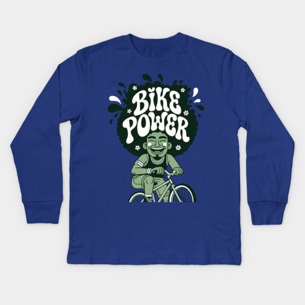 Bike Power! Groovy Afro Cyclist Kids Long Sleeve T-Shirt by enrynz