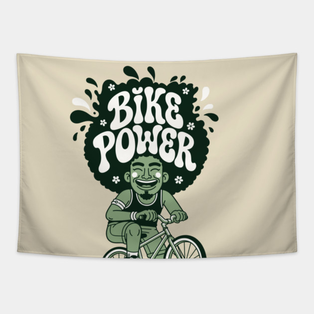 Bike Power! Groovy Afro Cyclist Tapestry by enrynz