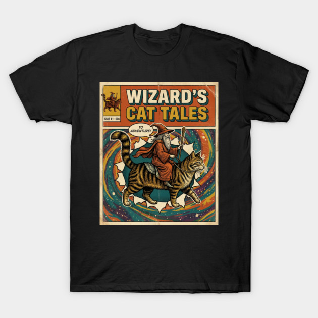 Wizard's Cat Tales To Adventure! Comic Book Vintage T-Shirt by ArtistTee ⭐⭐⭐⭐⭐