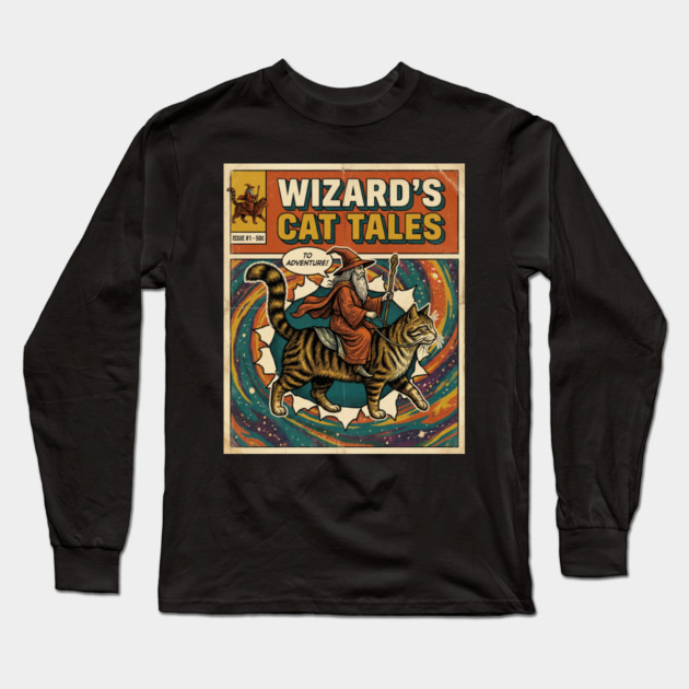Wizard's Cat Tales To Adventure! Comic Book Vintage Long Sleeve T-Shirt by ArtistTee ⭐⭐⭐⭐⭐