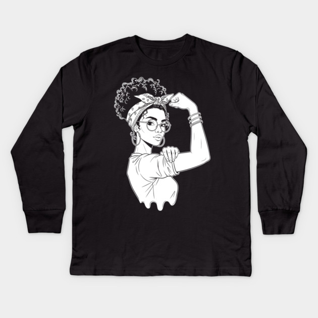 Fierce Black Rosie Riveter Flex Kids Long Sleeve T-Shirt by enrynz