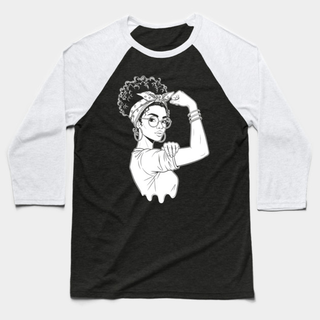 Fierce Black Rosie Riveter Flex Baseball T-Shirt by enrynz