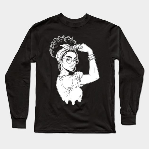 Fierce Black Rosie Riveter Flex Long Sleeve T-Shirt by enrynz