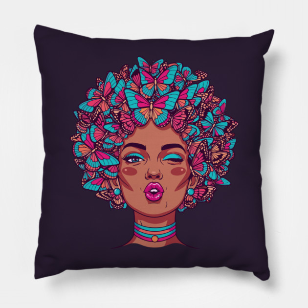 Butterfly Afro Diva Pillow by enrynz