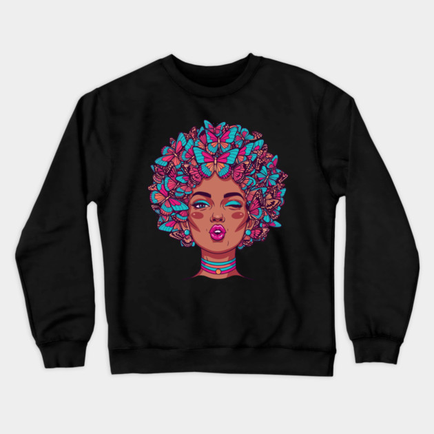 Butterfly Afro Diva Crewneck Sweatshirt by enrynz