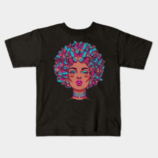 Butterfly Afro Diva Kids T-Shirt