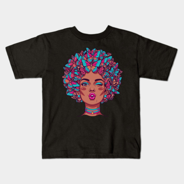 Butterfly Afro Diva Kids T-Shirt by enrynz