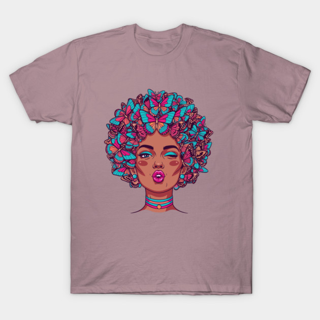 Butterfly Afro Diva T-Shirt by enrynz
